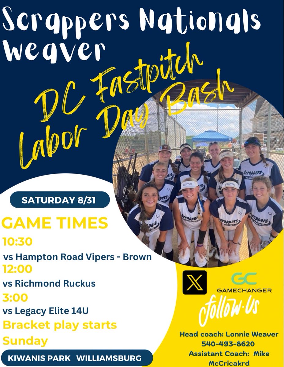Follow our 16u team in Williamsburg this weekend! <a href="/alison_hodges84/">Alison Hodges</a> <a href="/brookeweaver08/">Brooke Weaver</a> <a href="/MadysenMcC/">Madysen McCrickard</a> <a href="/Ciara20_/">Ciara Wright 2026</a> <a href="/KRamrattan08/">Kaylee Ramrattan</a> <a href="/kimber82067/">Kimber Spence</a> <a href="/Lillyg_2027/">Lilly Gillispie</a> <a href="/memegutierrez19/">Maria Gutierrez</a> <a href="/carlichristian0/">Carli Christian</a> <a href="/Evie28VanLiew/">Evelyn Jane Van Liew</a> <a href="/MadiSteffen2027/">Madison Steffen</a> <a href="/kamiwright88/">Kami Wright 2026</a>
