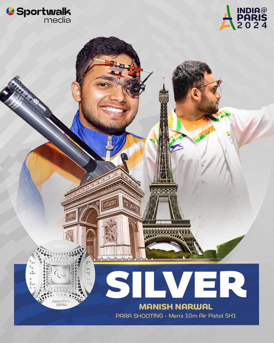 Yadv_pushpendra's tweet photo. 🥈 for INDIA 🇮🇳

A big congratulations to Manish Narwal on his incredible Silver medal achievement at the Paris Paralympics! Your achievements are a testament to perseverance and talent. Well done! 🎉🇮🇳👏🏅

#Paralympics #Paris2024 #WomenInSports @Ag_Mona1 @AvaniLekhara https://t.co/HQFYQut0p0