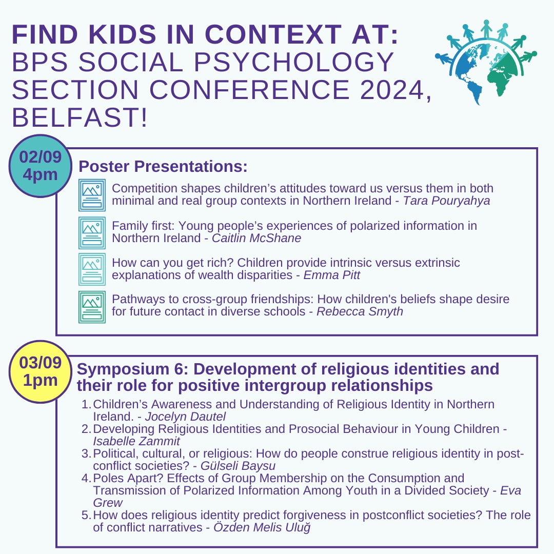 Jocelyn Dautel (@dauteljocelyn) on Twitter photo Who will be in Belfast for <a href="/socialpsychUK/">BPS Social Psychology Section</a> next week? Check out our #KidsInContext team presenting Mon & Tues-- details below. Hope to see you there! <a href="/QUBPsych/">QUB - School of Psychology</a> <a href="/QUBciir/">Centre for Identity and Intergroup Relations</a> Who will be in Belfast for <a href="/socialpsychUK/">BPS Social Psychology Section</a> next week? Check out our #KidsInContext team presenting Mon & Tues-- details below. Hope to see you there! <a href="/QUBPsych/">QUB - School of Psychology</a> <a href="/QUBciir/">Centre for Identity and Intergroup Relations</a>