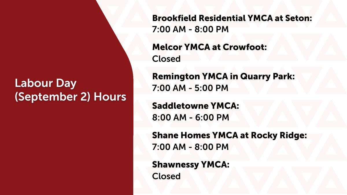 Heads up! Here are our holiday hours for Monday, September 2 (Labour Day).