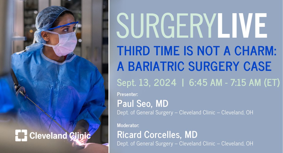 Ricard Corcelles MD (@corcellesmd) on Twitter photo Friends and colleagues, please consider to join us!
Tune in to <a href="/CleClinicMD/">Cleveland Clinic MD</a> <a href="/CleveClinicFL/">Cleveland Clinic Florida</a> #SurgeryLive on 9/13/24 to hear Drs. @ricardcorcelles and Paul Seo discuss, “Third Time Is Not a Charm" bit.ly/surgeryliveCCF pwd is surgerylive <a href="/MRegueiroMD/">Miguel Regueiro</a> <a href="/davidrrosenmd/">David Rosen</a> <a href="/SWexner/">Steven D Wexner MD, PhD</a> Friends and colleagues, please consider to join us!
Tune in to <a href="/CleClinicMD/">Cleveland Clinic MD</a> <a href="/CleveClinicFL/">Cleveland Clinic Florida</a> #SurgeryLive on 9/13/24 to hear Drs. @ricardcorcelles and Paul Seo discuss, “Third Time Is Not a Charm" bit.ly/surgeryliveCCF pwd is surgerylive <a href="/MRegueiroMD/">Miguel Regueiro</a> <a href="/davidrrosenmd/">David Rosen</a> <a href="/SWexner/">Steven D Wexner MD, PhD</a>