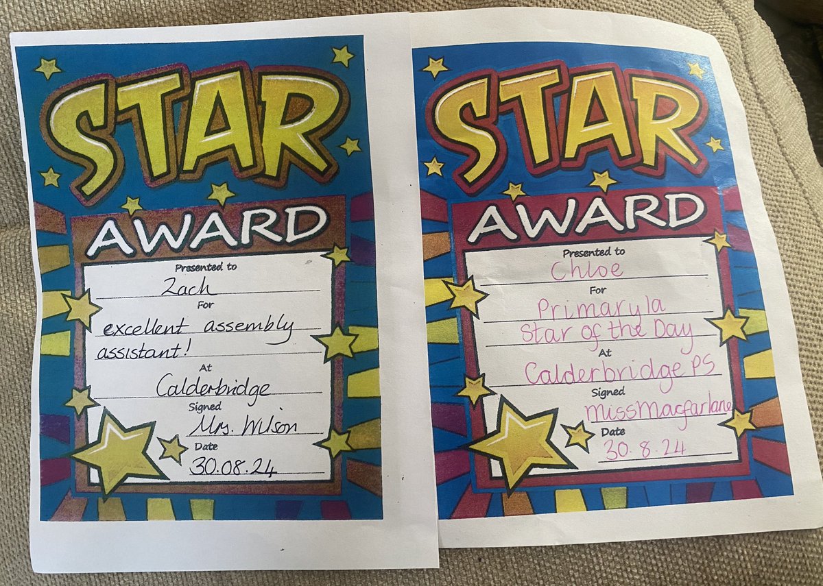 On the list of things I expected to happen this school year, both kids coming home with Star of the Day on the same day was so definitely not near the top! Buzzing for them! <a href="/MissMacfarlane3/">Miss Macfarlane</a> <a href="/Mrs_Wilson1979/">Mrs Wilson</a>