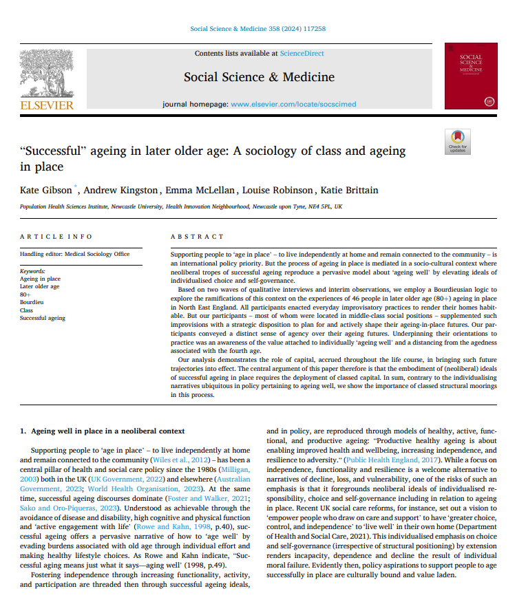 Kate Gibson (@katesgibson) on Twitter photo Really pleased to see our paper out in <a href="/socscimed/">Soc Sci & Medicine</a>! We show how (middle-classed) capital helps people in later life sustain continued access to valued positions in the field of ageing. #Bourdieu #habitus #ageing Really pleased to see our paper out in <a href="/socscimed/">Soc Sci & Medicine</a>! We show how (middle-classed) capital helps people in later life sustain continued access to valued positions in the field of ageing. #Bourdieu #habitus #ageing