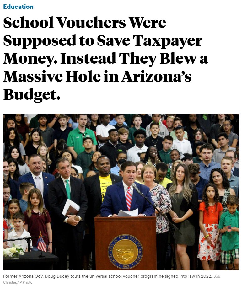 SenChrisLarson's tweet image. Arizona did what WI Republicans have wanted to do for years - implemented a private school voucher program with no income limits or enrollment caps. 

The result: vouchers cost AZ over 5 times what they predicted, contributing to a $1.4 billion budget deficit.

Say NO to Vouchers
