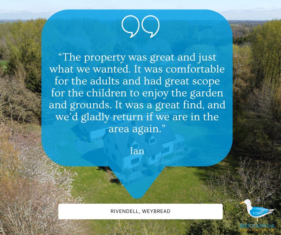 💬 Feedback Friday 💬 Searching for a family-friendly holiday home? Look no further than Rivendell in Weybread. A recent guest said, "It was comfortable for the adults and had great scope for the children to enjoy the garden and grounds."

loom.ly/7ffIcEA #FeedbackFriday
