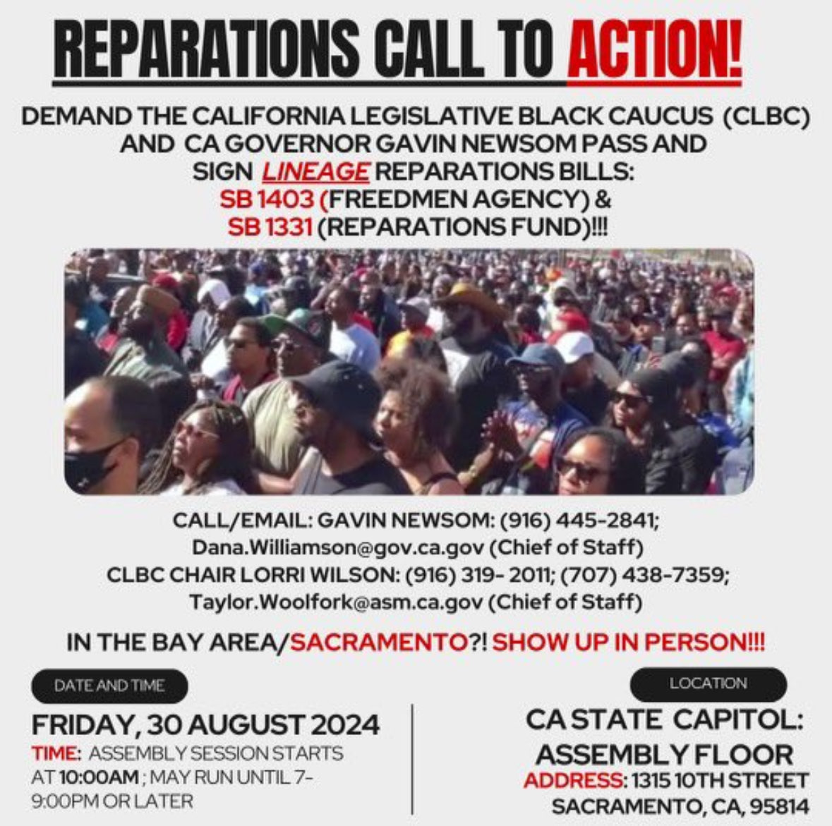 Chad_Boogie's tweet image. Tell the California Legislative Black Caucus @CABlackCaucus to BRING SB-1403 &amp;amp; SB-1331 UP for a VOTE NOW! #FORCETHEVOTE!

NO MORE EXCUSES!  NO MORE DELAYS! 
@AsmTinaMcKinnor @AsmLoriDWilson @asmakilahweber @ib2_real @CALeg #CAReparations2024 ✊🏾💪🏾🇺🇸