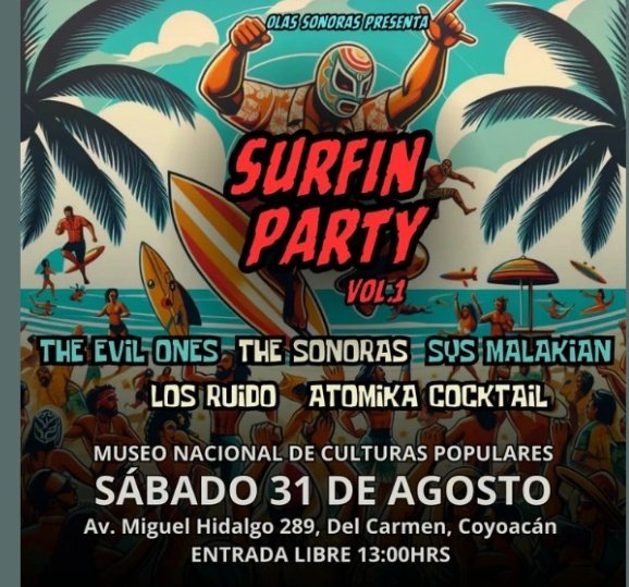 rafaelcafre's tweet photo. Sรกbado 31 surf party vol 1 #musica #surf #musicasurf @the_sonoras @sysmalakian y mรกs bandas #Mexico #CDMX #Edomex #MetroCDMX ๐๐ https://t.co/aTpn8o8yEj