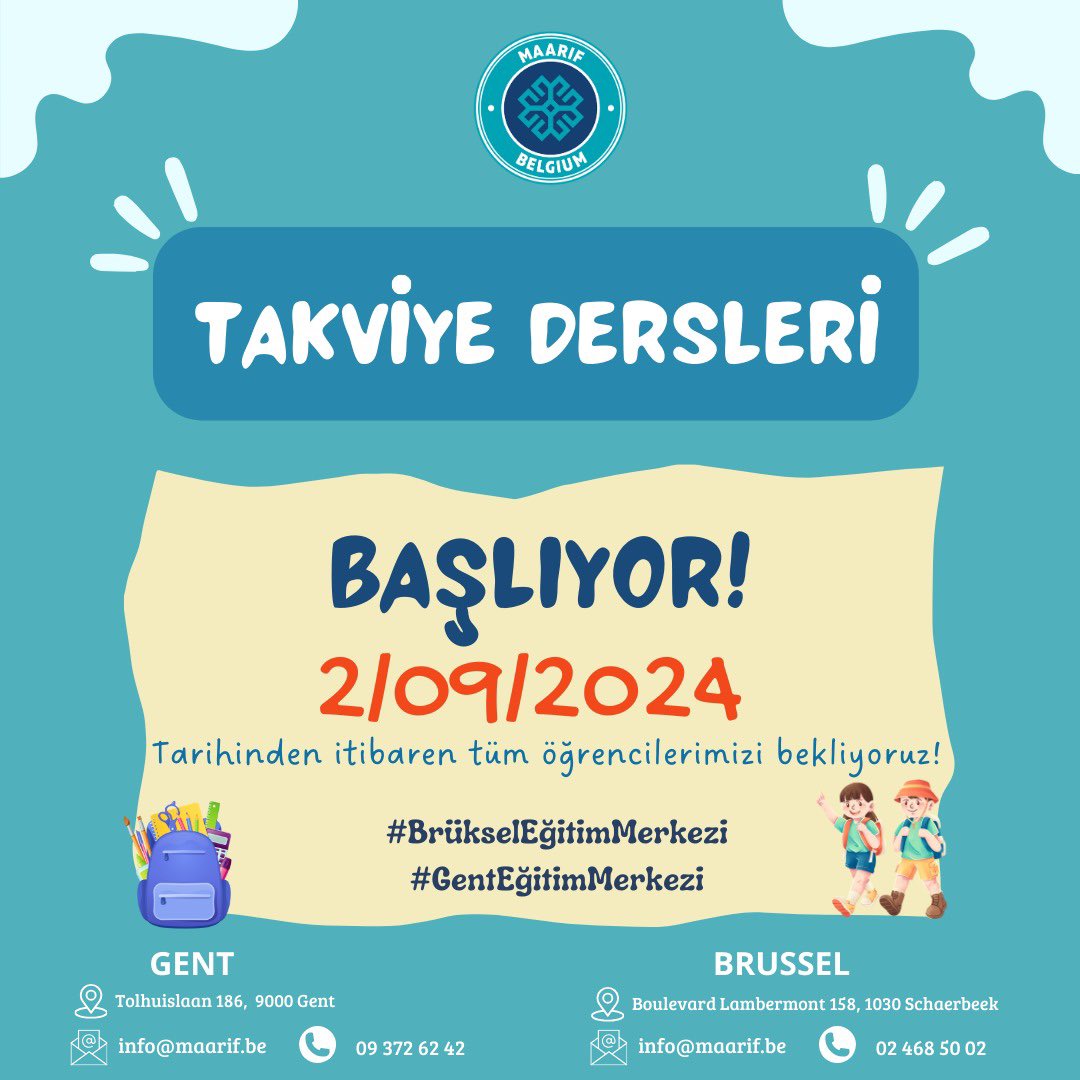 Maarif Belgium (@maarifbe) on Twitter photo Gelecek hafta ilim, gelişim ve ilham dolu yeni eğitim yılı için kapılarımızı açıyoruz – tüm öğrencilerimizi karşılamayı dört gözle bekliyoruz! 🎉📚✨
#maarifbelgium #maarif #Gent #Brüksel #eğitimedeğer <a href="/maarifschools/">Maarif Schools</a> Gelecek hafta ilim, gelişim ve ilham dolu yeni eğitim yılı için kapılarımızı açıyoruz – tüm öğrencilerimizi karşılamayı dört gözle bekliyoruz! 🎉📚✨
#maarifbelgium #maarif #Gent #Brüksel #eğitimedeğer <a href="/maarifschools/">Maarif Schools</a>