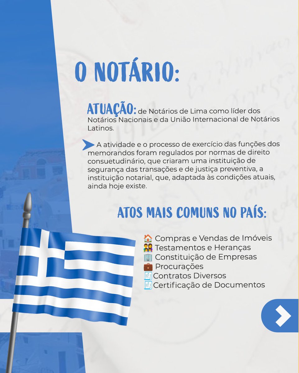 CNB_BA's tweet photo. Você sabia que os tabeliães estão presentes em mais de 90 países ao redor do mundo?🏛️🌏 

Embarque conosco em uma viagem até a Grécia  para desvendar os detalhes do sistema notarial desse país, repleto de história e tradição. 🇬🇷💼

#NotariosDoMundo #NotariadoInternacional https://t.co/TfI07svTRJ