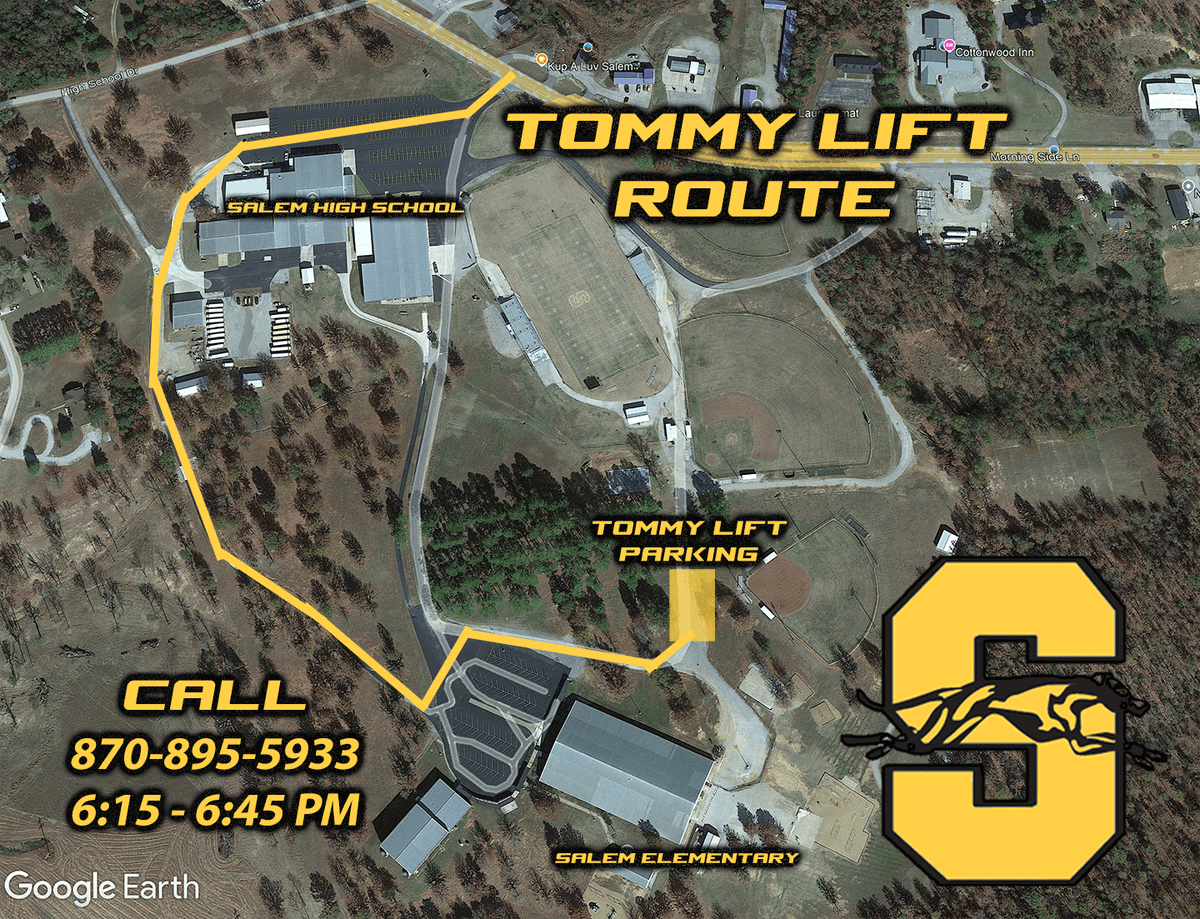 Tommy Lift Information!!!

If you require Tommy Lift assistance, please follow the route shown and use the bus loop on the west side of campus to park in the Softball parking lot.  

#GoHounds