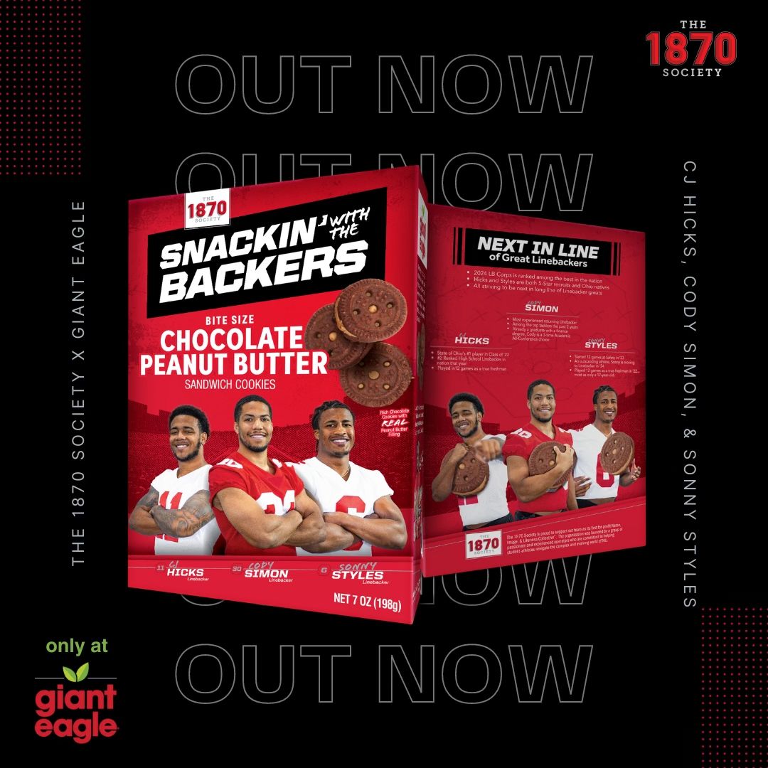 The 1870 Society (@the1870society) on Twitter photo ๐ช 1870 Society is thrilled to launch our new โSnackinโ with the Backersโ! Try these delicious mini chocolate peanut butter crรจme cookies, featuring standout Linebackers <a href="/Cody_Simon30/">Cody Simon</a> <a href="/imcjhicks/">CJ โKINGโ Hicks</a> and <a href="/sonnystyles_/">sonny</a> ๐ Grab yours todayโexclusively at <a href="/GiantEagle/">Giant Eagle, Inc.</a> stores across Ohio! ๐ช 1870 Society is thrilled to launch our new โSnackinโ with the Backersโ! Try these delicious mini chocolate peanut butter crรจme cookies, featuring standout Linebackers <a href="/Cody_Simon30/">Cody Simon</a> <a href="/imcjhicks/">CJ โKINGโ Hicks</a> and <a href="/sonnystyles_/">sonny</a> ๐ Grab yours todayโexclusively at <a href="/GiantEagle/">Giant Eagle, Inc.</a> stores across Ohio!