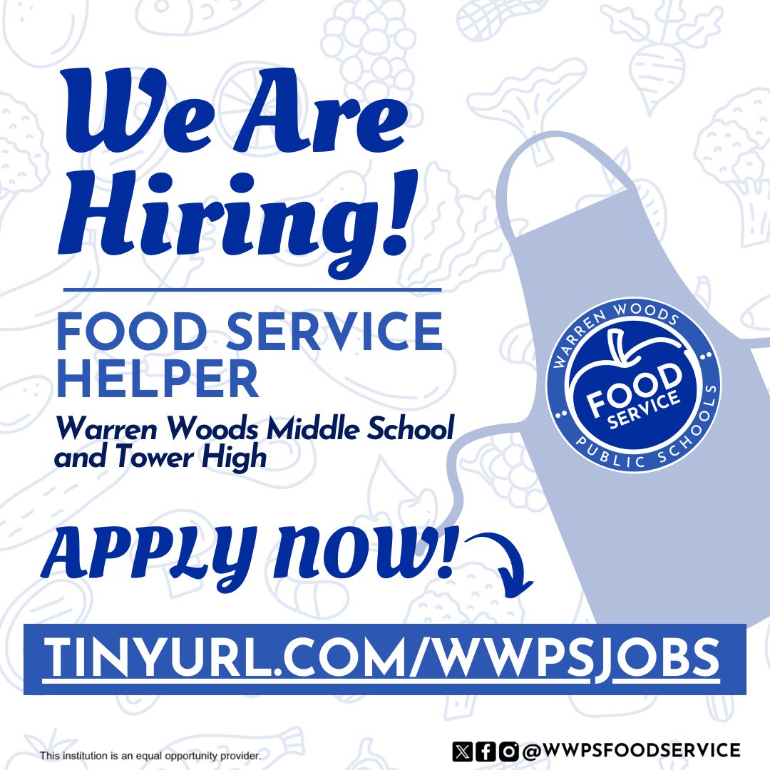 wwpsfoodservice's tweet photo. Are you hard-working, dedicated, and just plain awesome? 🤩 We are currently seeking the right candidate for our child nutrition team. Apply now: https://t.co/3jbUzzAdnw
@WarrenWoodsPS #MakeItHappenTogether #WarrenMI #WarrenMichigan #WarrenWoods #MIschools #MacombCounty https://t.co/cO27BPI2nx