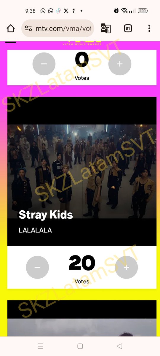 🏆| VMA BEST KPOP AWARD - "LALALALA"

💥 STAY, TODO EL DÍA VOTOS DOBLES HASTA LAS 7 AM KST!!!

✅ Pueden votar con todos sus emails, NO SE NECESITA VERIFICAR

🗳️ VOTA AQUÍ: mtv.com/vma/vote/best-…

#StrayKids <a href="/Stray_Kids/">Stray Kids</a>
—💫
