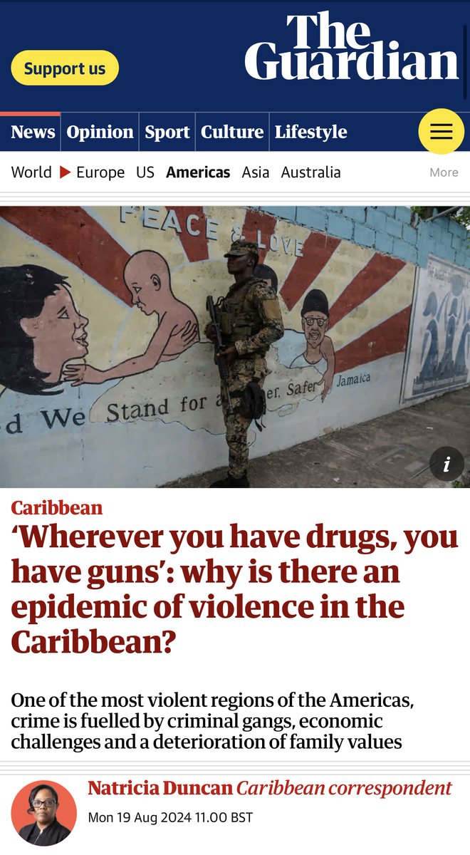 This article about the Caribbean's "crime" problem came out in the <a href="/guardian/">The Guardian</a> recently. It was full of inaccuracies. I wrote a letter to the editor but they didn't publish it. Which means I have something to do a long (only 10 tweets this time) thread on. 
1/10