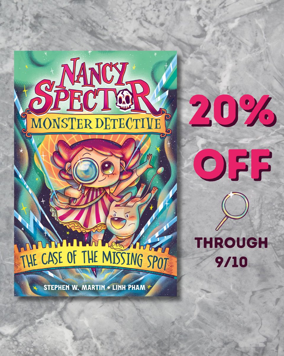 Algonquin Young Readers (@algonquinyr) on Twitter photo Fans of the cute and the spooky, the hijinky and ooky, Nancy Spector, Monster Detective: The Case of the Missing Spot by <a href="/Stephen_W_M/">Stephen W. Martin</a> is 20% off now until publication only on our U.S. site! 🥳
Follow the clues to learn more: tinyurl.com/nancyspector Fans of the cute and the spooky, the hijinky and ooky, Nancy Spector, Monster Detective: The Case of the Missing Spot by <a href="/Stephen_W_M/">Stephen W. Martin</a> is 20% off now until publication only on our U.S. site! 🥳
Follow the clues to learn more: tinyurl.com/nancyspector