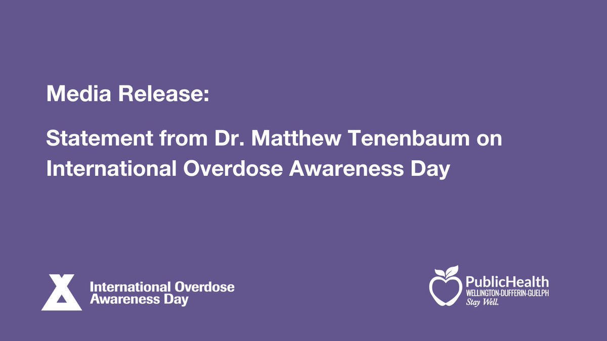 WDGPublicHealth's tweet image. Media Release: Statement from Dr. Matthew Tenenbaum on International Overdose Awareness Day 2024. Read the full statement at: bit.ly/47fjBU7
#EndOverdose #IOAD2024 #SupportNotStigma