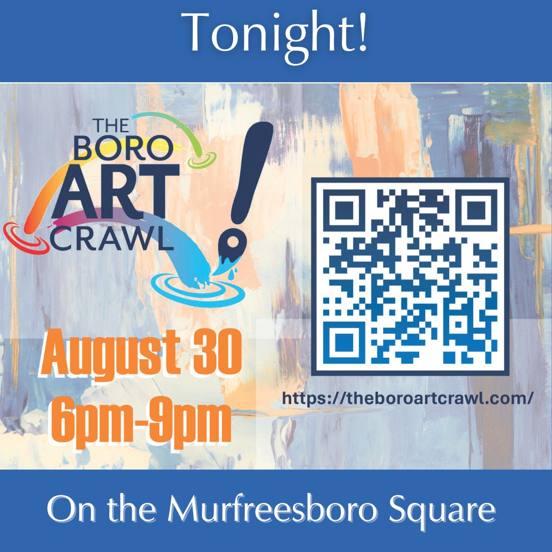 Tonight is the night! Join us from 6-9pm for food trucks, art activities and local artists around the beautiful Murfreesboro Square. It's the perfect way to engage with local artists and your community!

#artintheboro #HistoricCourthouse #Murfreesboro #Tennessee #TheBoroArtCrawl