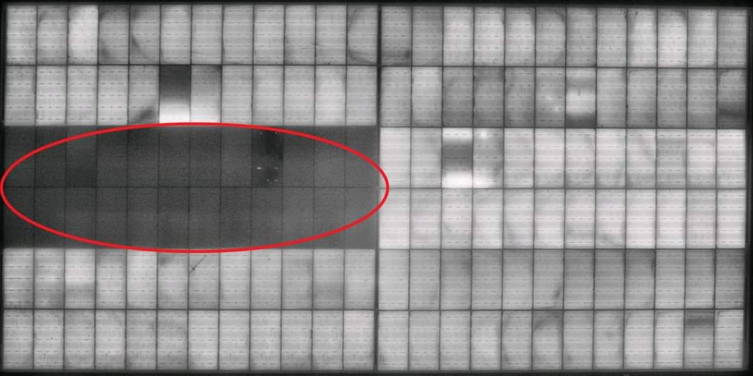 We found this defect in some of our on - site EL Imaging work . What kind of defect is there in the highlighted area in the module as seen from the EL Image ? test your knowledge and
 (Refer to the Dark Highlighted Part in the image and tell us in the comments below) 

- Diode