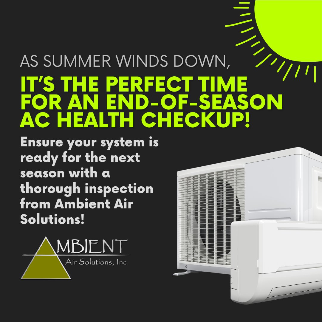 Ambient_Air_Sol's tweet image. 🌟 As summer winds down, it’s the perfect time for an End-of-Season AC Health Checkup! Ensure your system is ready for the next season with a thorough inspection. Call us at 406-708-6006 to schedule yours today. 🛠️❄️ 
#AmbientAirSolutions #BozemanMT #ACCheckup