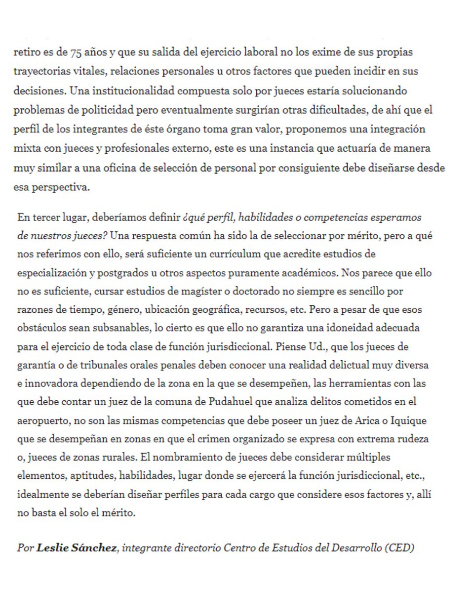 📰 Opinión | A través de una columna de opinión publicada en #LaTercera, Leslie Sánchez, integrante de nuestro directorio del Centro de Estudios del Desarrollo se refirió al nombramiento de #jueces.