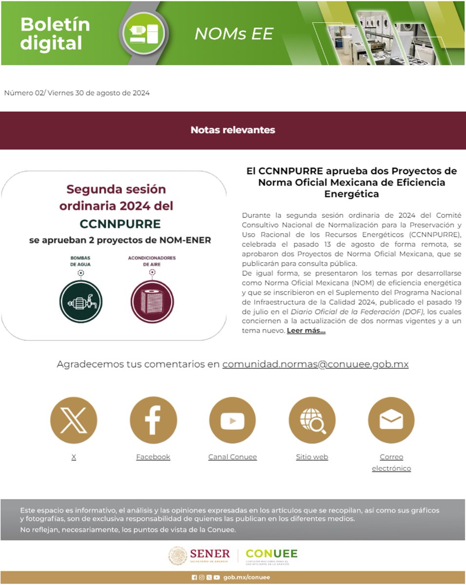 NOMs_EE's tweet photo. 📢Los invitamos a consultar la segunda edición del Boletín Digital #NOMENER 2024 donde encontrarás información relevante en materia de Normatividad en Eficiencia Energética, lo puedes consultar ingresando en el siguiente link https://t.co/hoZzV0LPOK💻📱 https://t.co/VS8D53kPOG