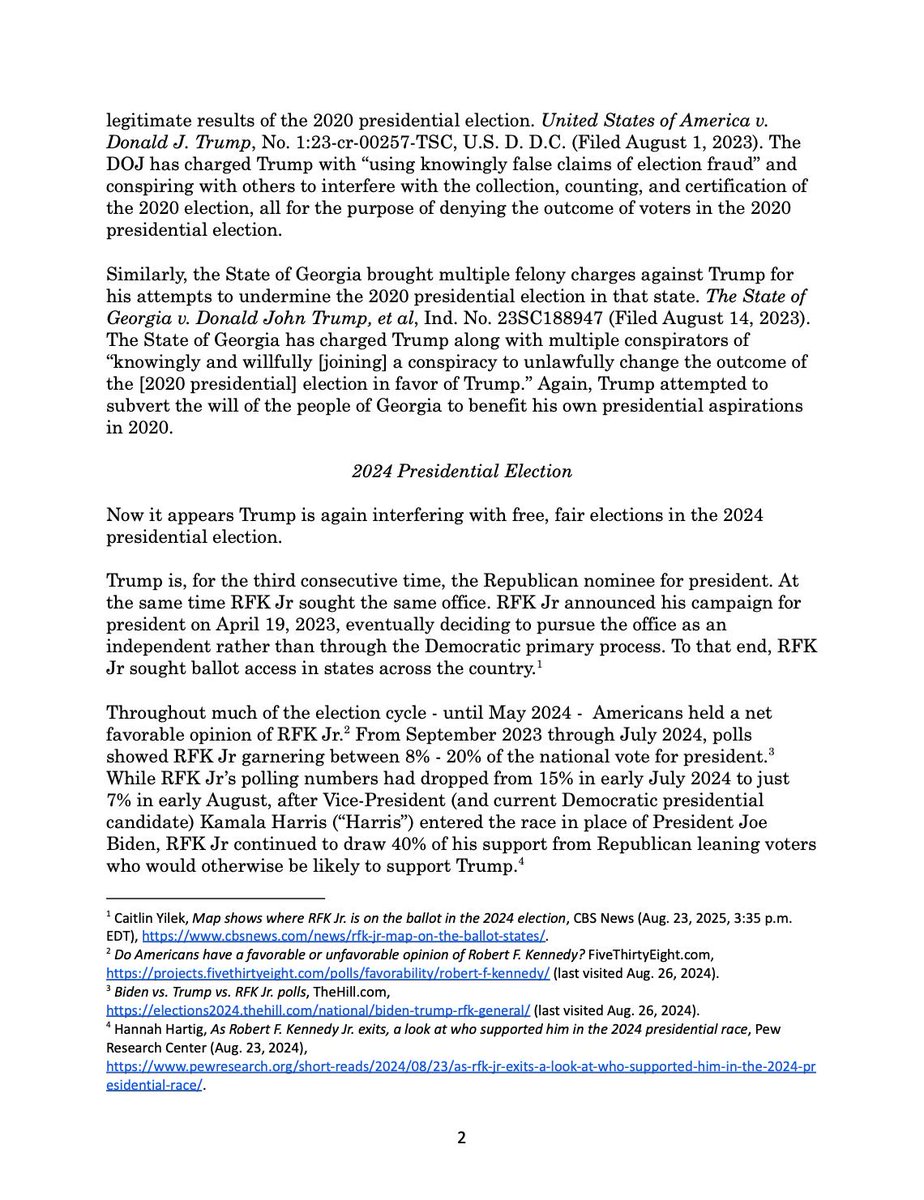ProjectLincoln's tweet image. Today we formally requested that the DOJ open an investigation into Trump to determine if he violated 18 U.S.C. § 599 or 18 U.S.C. § 600 by promising to appoint, or support for appointment, RFK Jr. to a public office in exchange for his endorsement.

@MarioNicolaiEsq