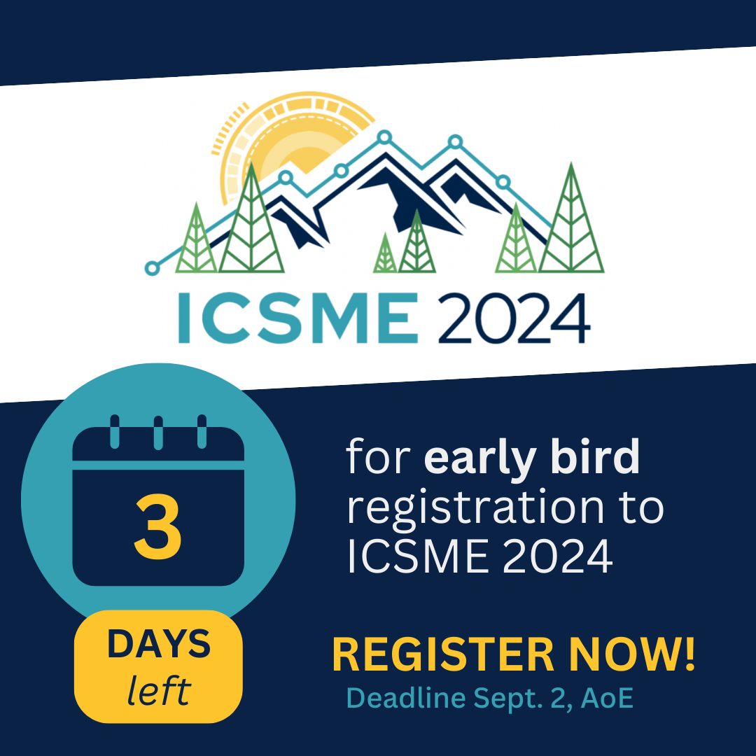 🚨 Only 3 days left for ICSME 2024 early bird registration! 📢 Authors: Papers in proceedings need at least one full registration by this deadline. 🔗 Register now: conf.researchr.org/attending/icsm…