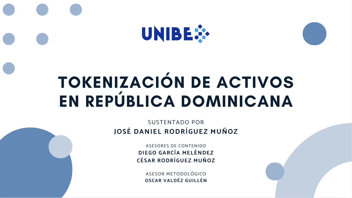 Me complace anunciar que en el día de ayer he concluido exitosamente la defensa de mi trabajo de grado titulado “Tokenización de Activos en la República Dominicana”, cerrando así un ciclo académico de 4 años en la Escuela de Derecho de la Universidad Iberoamericana.