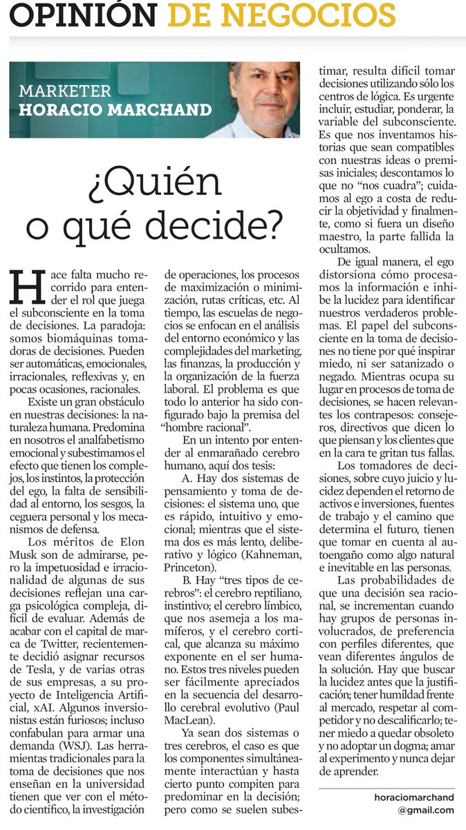 rramireznava's tweet image. ¿Quien o qué decide? De @HoracioMarchand vía @Reforma #tomadedecisiones #subconsciente #racional #irracional