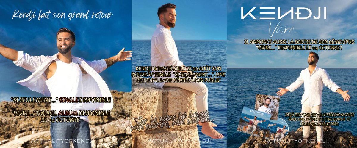 Le nouveau single de <a href="/GIRACKENDJI/">Kendji Girac</a> « Si seulement… » est désormais disponible ! 🤍

Il dévoile aussi son 6ème album « Vivre… » qui paraîtra le 04 octobre ! ✨

Vous pouvez désormais le précommander ! 💿 - kendji.lnk.to/Vivre