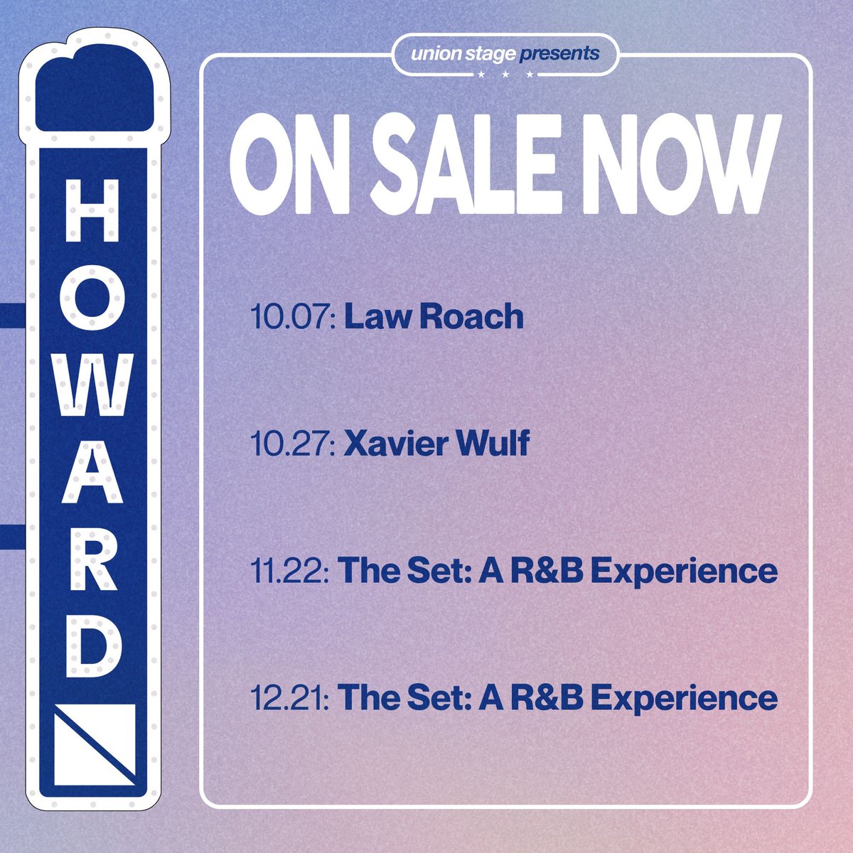On Sale Now!

10.7: Law Roach
10.27: Xavier Wulf
11.22: The Set: A R&amp;B Experience
12.21: The Set: A R&amp;B Experience 

Tickets available at the link in bio!