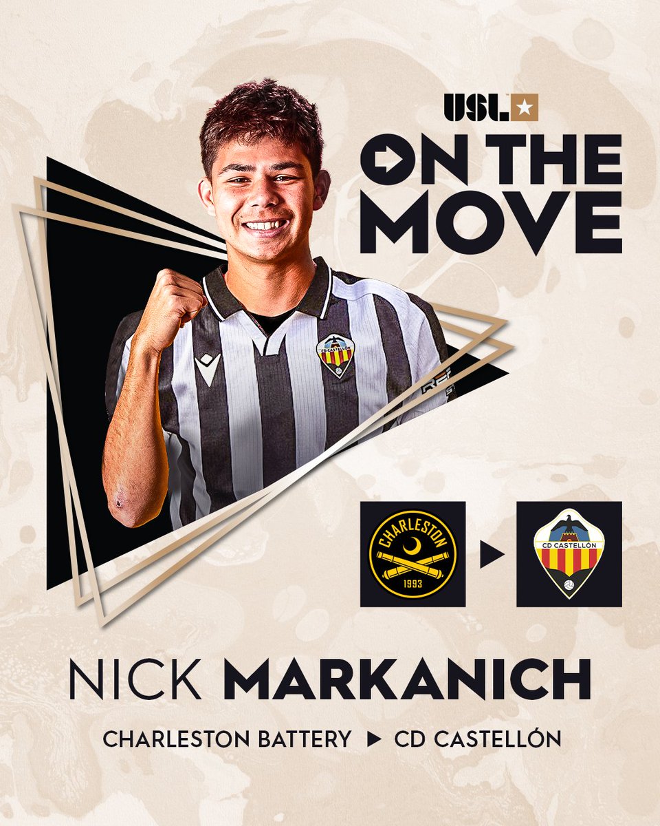 USL Championship (@uslchampionship) on Twitter photo The country's top domestic goalscorer will be 𝗢𝗡 𝗧𝗛𝗘 𝗠𝗢𝗩𝗘 ✈️
The <a href="/Chas_Battery/">Charleston Battery</a> have announced the transfer of <a href="/Nmarkanich/">Nick Markanich</a> to <a href="/LaLiga2/">LALIGA HYPERMOTION</a> club <a href="/CDCastellon_ENG/">CDCastellon🇺🇸🇬🇧</a> following the 2024 USL Championship season.
➡️ bit.ly/3Z0NxkQ The country's top domestic goalscorer will be 𝗢𝗡 𝗧𝗛𝗘 𝗠𝗢𝗩𝗘 ✈️
The <a href="/Chas_Battery/">Charleston Battery</a> have announced the transfer of <a href="/Nmarkanich/">Nick Markanich</a> to <a href="/LaLiga2/">LALIGA HYPERMOTION</a> club <a href="/CDCastellon_ENG/">CDCastellon🇺🇸🇬🇧</a> following the 2024 USL Championship season.
➡️ bit.ly/3Z0NxkQ