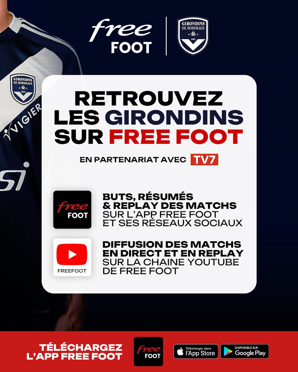 ⚽️Pour tous les fans des <a href="/girondins/">FC Girondins de Bordeaux</a>

➡️Retrouvez dès demain tous les buts de FCGB - Stade Poitevin FC sur notre compte @FreeLigue1

➡️sur l'App gratuite Free FOOT : bit.ly/FreeL1

📺 Dès 17h, sur notre page YouTube, le match en direct avec <a href="/tv7_sudouest/">TV7</a> sur :