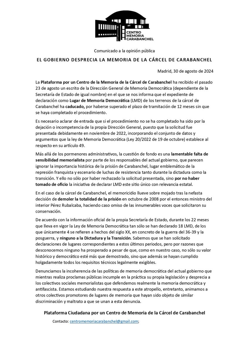 SOSCarabanchel's tweet photo. Nos parece un atropello injustificable ante el cual hemos emitido el comunicado que sigue, que os invitamos a difundir:  

¿Nos ayudáis a que llegue a @territorialgob, @avtorresp, @SE_MemoDemo, @FmartineL, @zetahv? 

Muchas gracias.  ¡Seguimos! (a pesar de todo y de todos) https://t.co/nef7aO09V6
