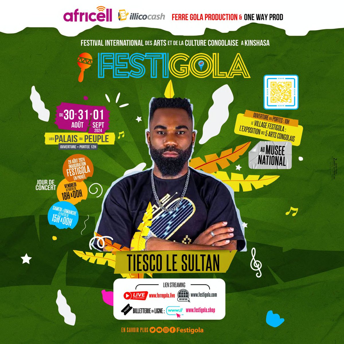 IsralMutombo11's tweet photo. Festival international des arts et de la culture congolaise à Kinshasa, nous allons réaliser un live cette nuit vers 22h à l'esplanade du Palais du Peuple avec l'artiste musicien @ferregola. #FESTIGOLA https://t.co/u9uxPqdVjh