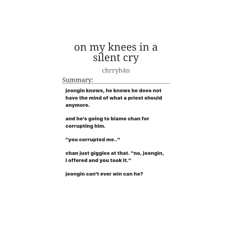 sevngies's tweet photo. .𖥔 ݁ ˖ on my knees in a silent cry  ݁ ˖♱
🕯️┆🐺🦊 .𖥔 ݁ ˖
🕯️┆2.1k words .𖥔 ݁ ˖
🕯️┆rated Ⓜ️ , blasphemy  .𖥔 ݁ ˖
🕯️┆priest!jngn  .𖥔 ݁ ˖ https://t.co/Yoo2jEHFG4