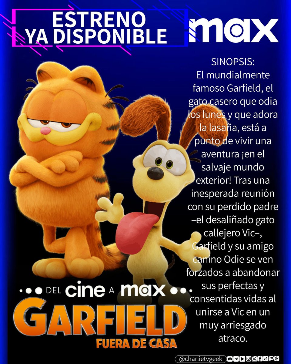 charlietvgeek's tweet photo. #DelCineAMax
Mucha lasaña, aventuras y risas en #GarfieldFueraDeCasa ya disponible en #MaxLA.
#SonyPicturesAnimation
#GarfieldMovie #StreamMaxLA https://t.co/o1X9MxGUfR