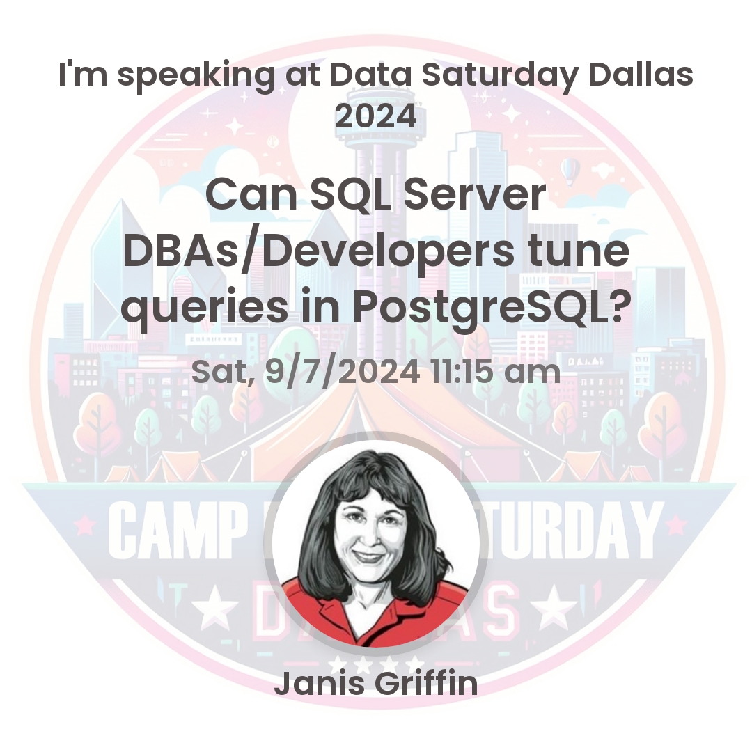 DoBoutAnything's tweet image. I&apos;m so excited to be speaking at Data Saturday Dallas!  Please join me, Sept 7th, for a great day of training! @Quest  #SqLSaturday #DataSaturdayDallas @NTSSUG
