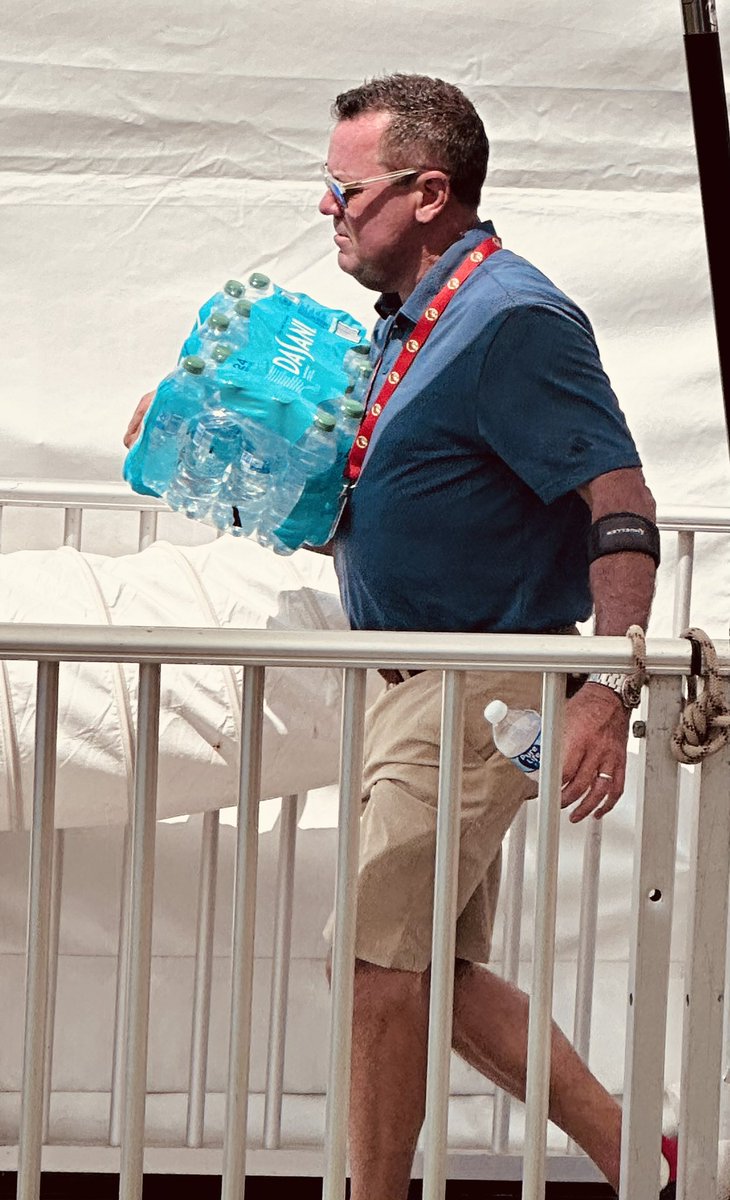 A worrying sign of the scorching heat at
East Lake this week: <a href="/beemerpga/">Rich Beem</a> spotted carrying a water pack instead of the customary beer.