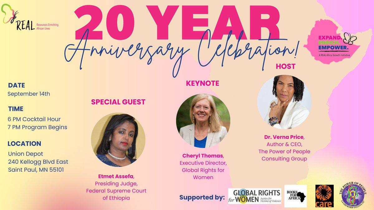 Tsehai Wodajo founded the organization Resources Enriching African Lives (REAL) 20 years ago focused on Ethiopian girls, and on September 14 they will be hosting a celebration of their impact over the last two decades. To join the event, click here: bit.ly/3Xm5GIr