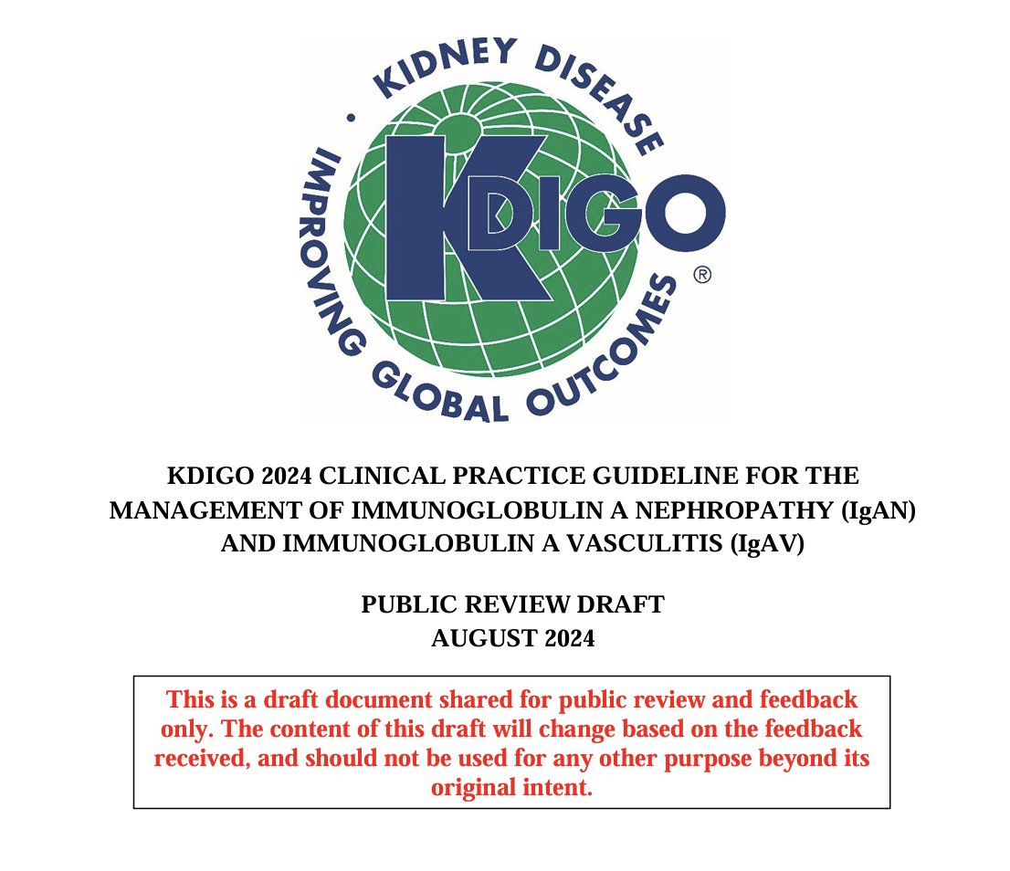 The new 2024 <a href="/goKDIGO/">KDIGO</a> guideline for the management of IgA nephropathy and IgA vasculitis is now available for Public Review. kdigo.org/guidelines/iga…