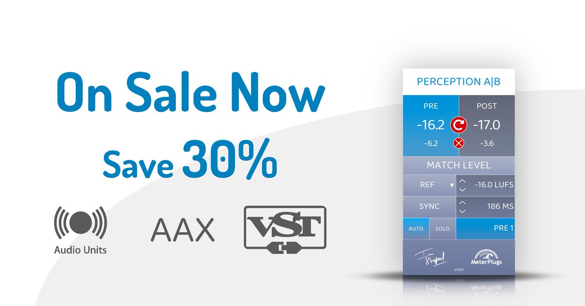 Our "back to school" sale is on now! Save 30% off Perception AB, our loudness matching and delay compensation plugin. Don't be fooled by "loudness deception" when making comparisons!

meterplugs.com/perception-ab

#mixing #mastering #plugins #loudness #dynamics #vst