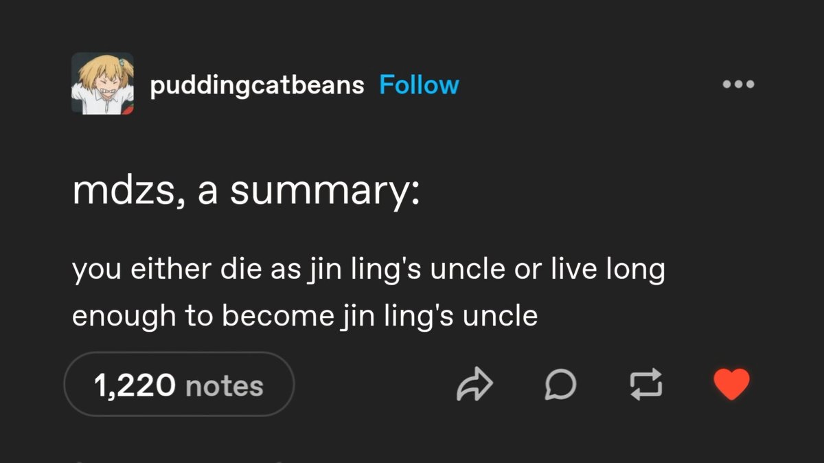 wei wuxian: d!ed as jin ling’s uncle. also got resurrected as jin ling’s uncle.