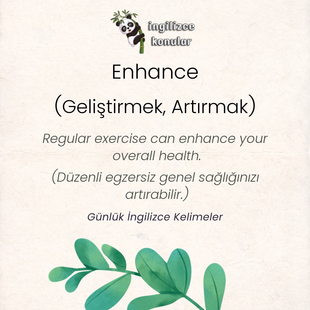 Yeni İngilizce Kelime: Enhance (Geliştirmek, Artırmak)

Lütfen daha fazla İngilizce kelime için için bizi takip edin. ingilizcekonular.com ile İngilizce öğrenmek çok kolay.

#ingilizce #ingilizcekelimeler #ingilizcekursu #ingilizcedersi #ingilizcesözler #ingilizcekonular