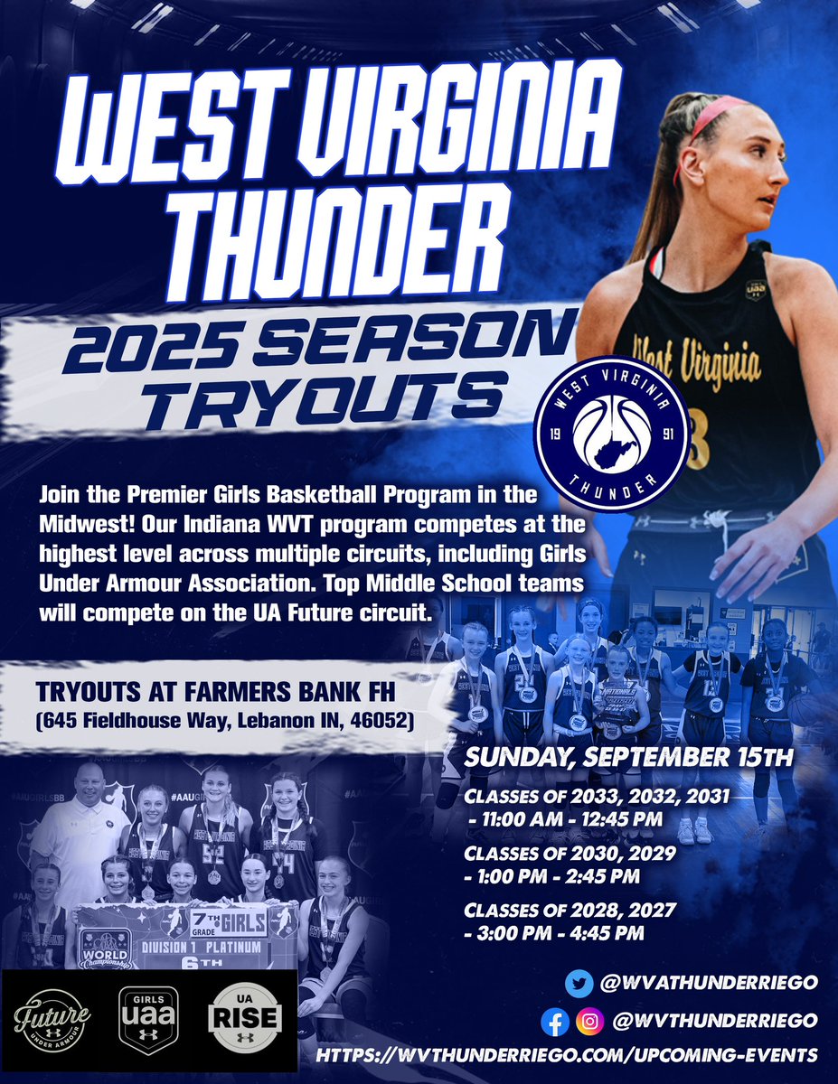 WVTR 2025 Season Tryouts announced!! 

Register for your grade here: 
wvthunderriego.com/upcoming-events