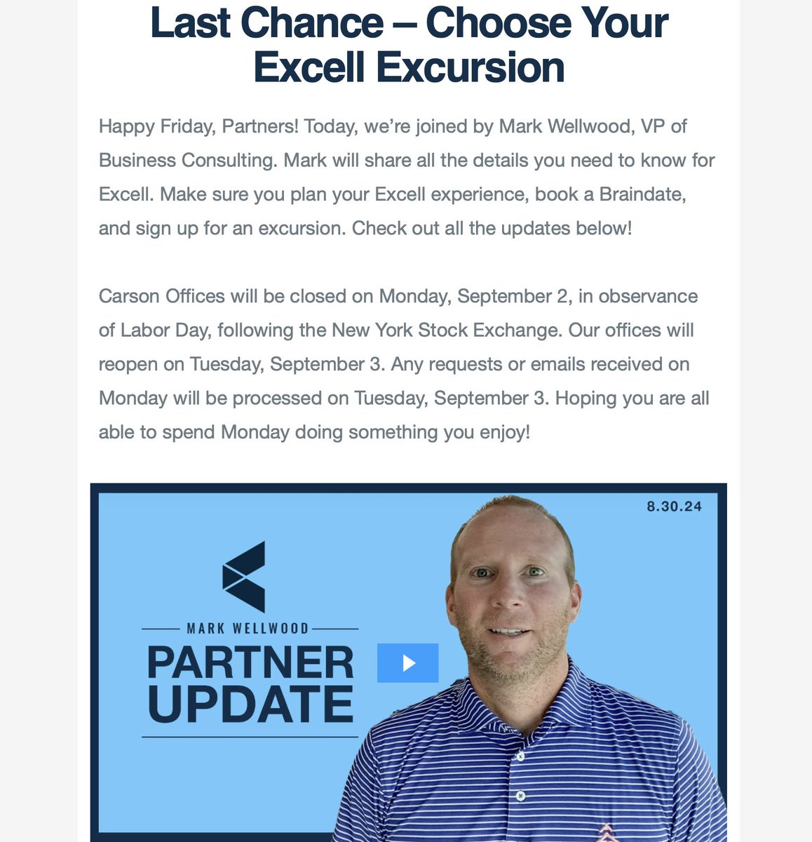 Lawrence_Sprung's tweet image. Today's @CarsonGroupLLC Partner Update has me even more excited for #Excell

I have selected my excursion for Wednesday evening

High-Octane Adventure Indoor Go-Karting  🏎️

What did you select?