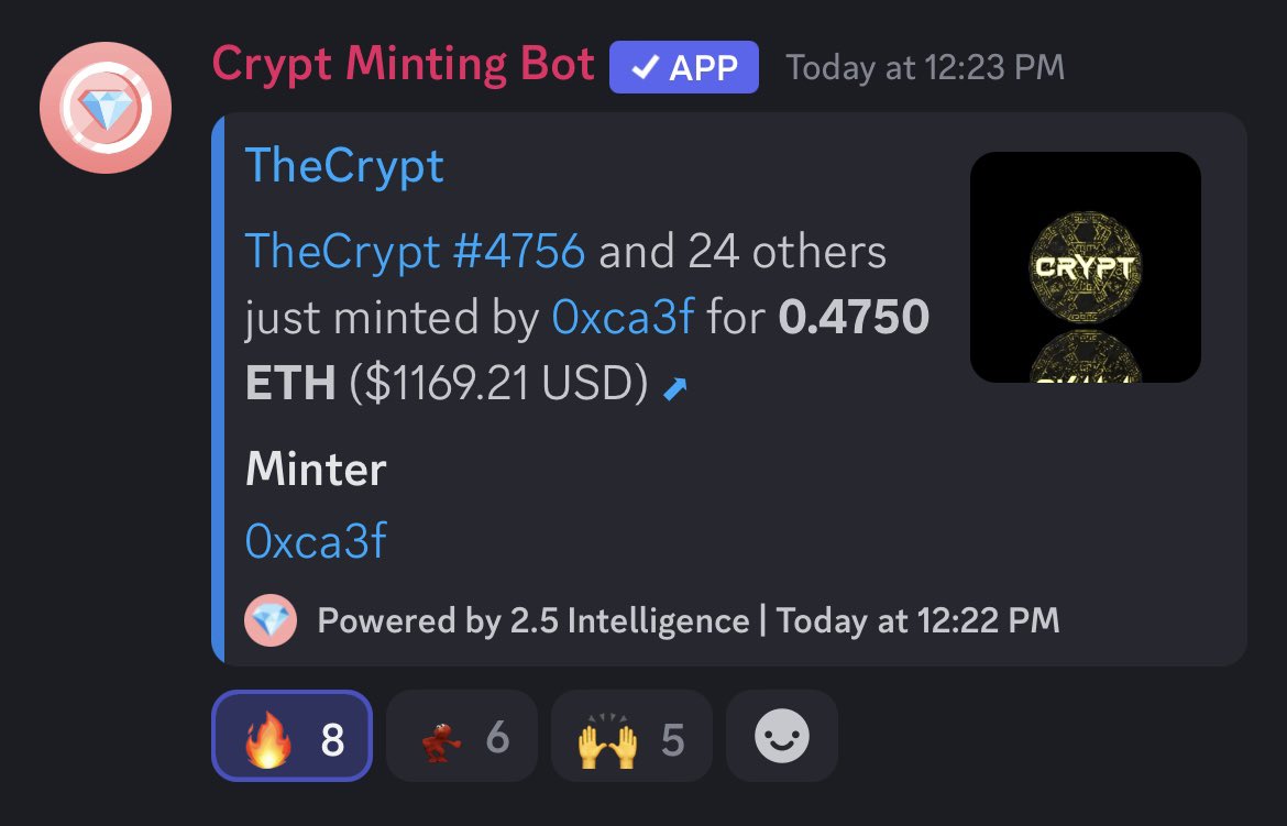 SmitdogEth's tweet image. We aren’t FN around over here!!
Just building an empire!
Gonna be at 6666 before we know it!
Don’t miss out! Mint at 0.019🤷‍♂️
@CryptTCG #CryptTCG 
@CryptSalesBot #CryptOG
#CryptAvatars 

the-crypt.io