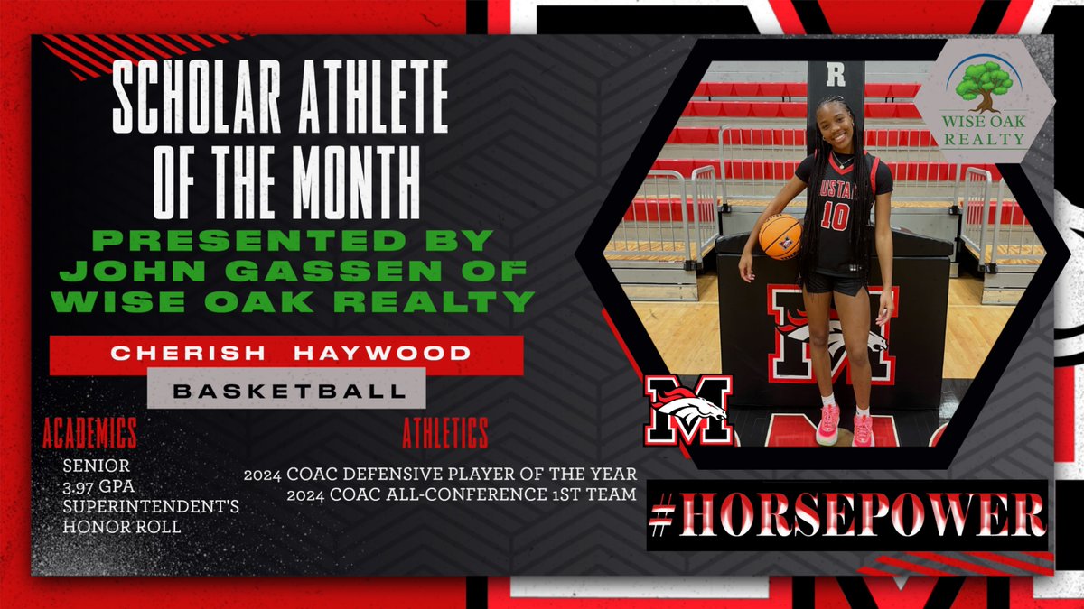 MHSBroncoSports's tweet photo. Congratulations to Cherish Haywood for being recognized as the John Gassen Wise Oak Realty August Scholar Athlete of the Month. https://t.co/NYApyztOJL