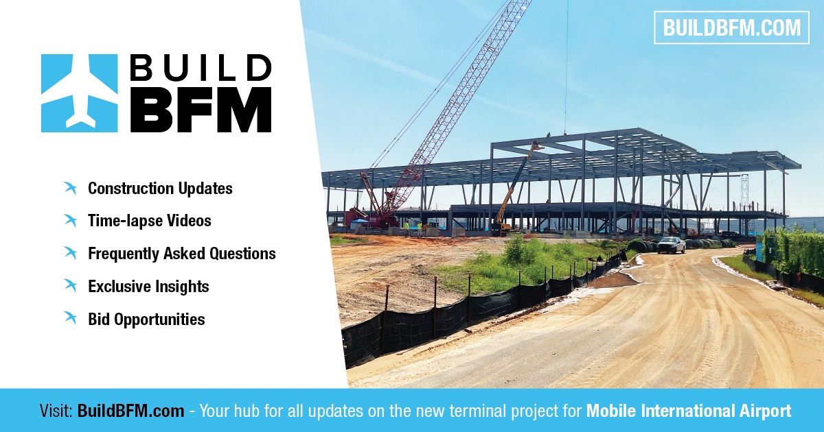 📢 Reminder: BuildBFM.com is live! Launched this summer, it’s the best way to stay informed about the developments at Mobile International Airport. Visit today! #BuildBFM