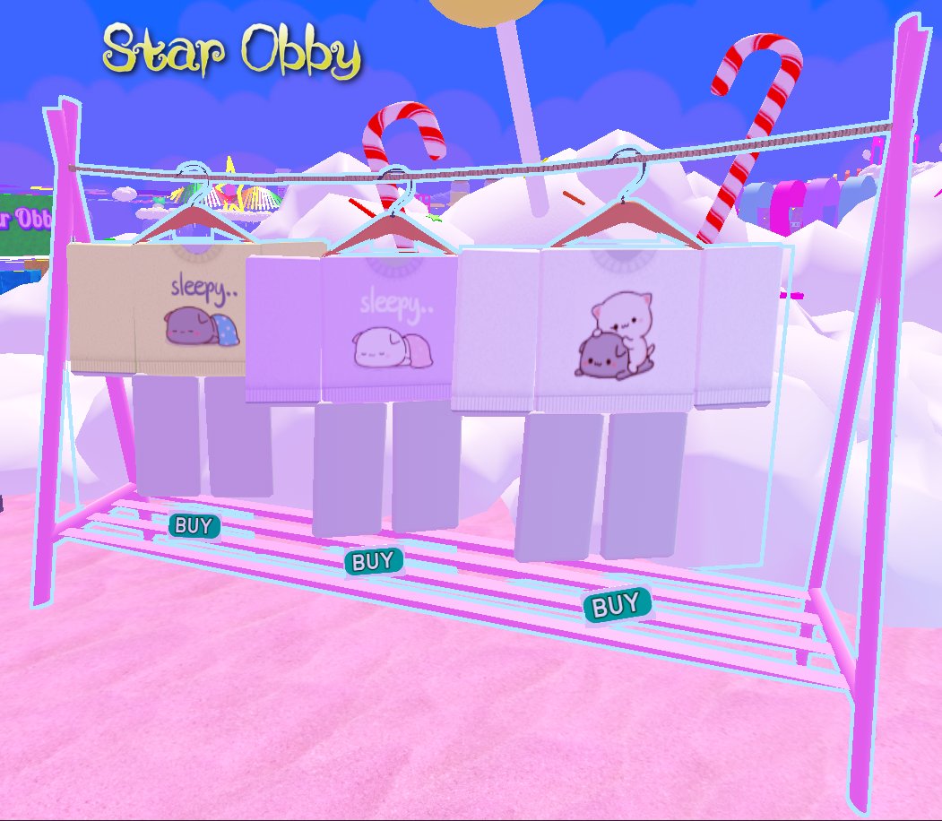 Look at these cute clothes I made a while back. 🥹🥹 You can shop them in Star Obby ⭐️

roblox.com/games/17448199…

#Roblox #RobloxDev #GameDevelopment #Obby #Kawaii #RobloxDesigner #Designer #2DClothing #mochimochi